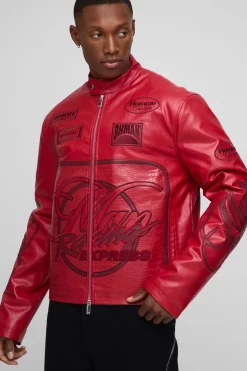 Veste de motard Racing synthétique pour homme en coupe régulière