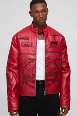 Veste de motard Racing synthétique pour homme en coupe régulière