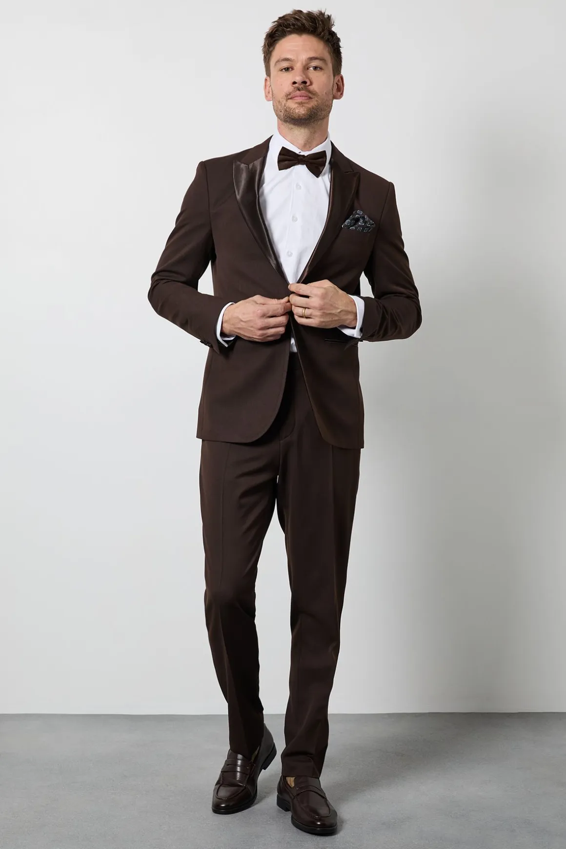 Veste De Smoking Ajustée Chocolat À Col Châle
