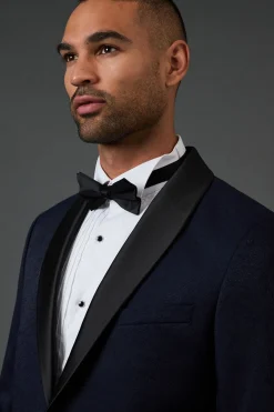 Burton Veste de Smoking Ajustée à Col Châle Jacquard Marine<Homme Costumes Et Tenues Formelles