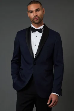 Burton Veste de Smoking Ajustée à Col Châle Jacquard Marine<Homme Costumes Et Tenues Formelles