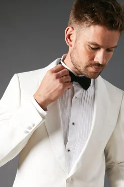 Veste de Smoking Blanche Ajustée Col Châle