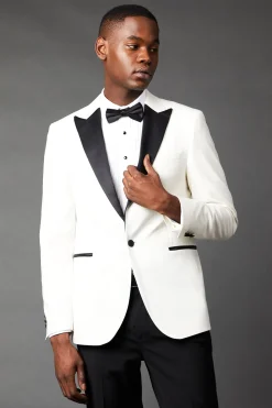 Veste de Smoking Blanche Coupe Ajustée Col Cranté
