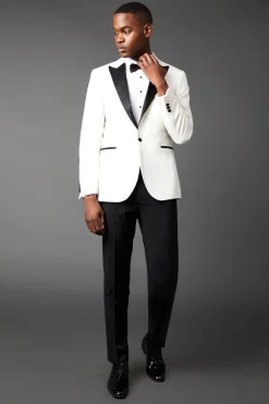 Veste de Smoking Blanche Coupe Ajustée Col Cranté