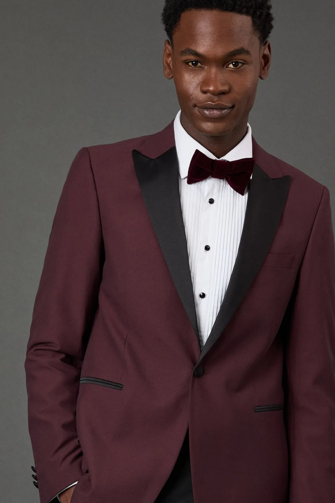 Veste de Smoking Bordeaux à Col Châle Coupe Ajustée