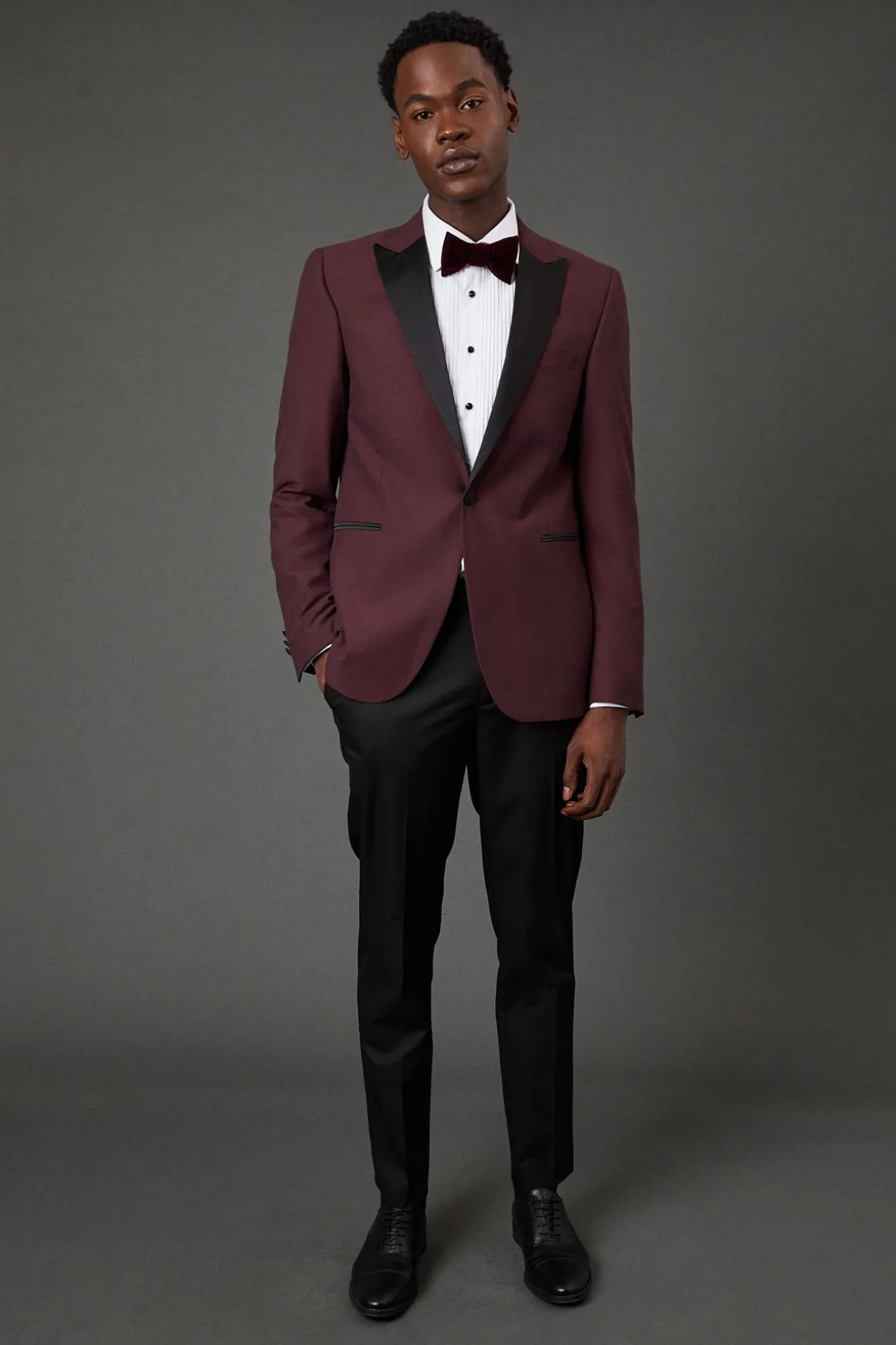 Veste de Smoking Bordeaux à Col Châle Coupe Ajustée