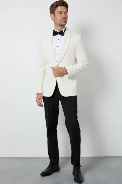 Veste De Smoking Ivoire Col Châle Coupe Ajustée