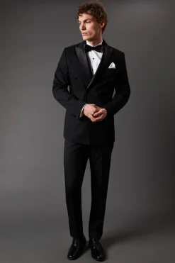Veste de Smoking Noire à Double Boutonnage