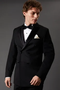Veste de Smoking Noire à Double Boutonnage
