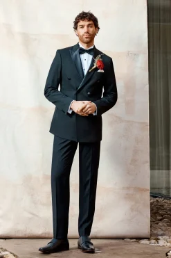 Veste de Smoking Noire à Double Boutonnage