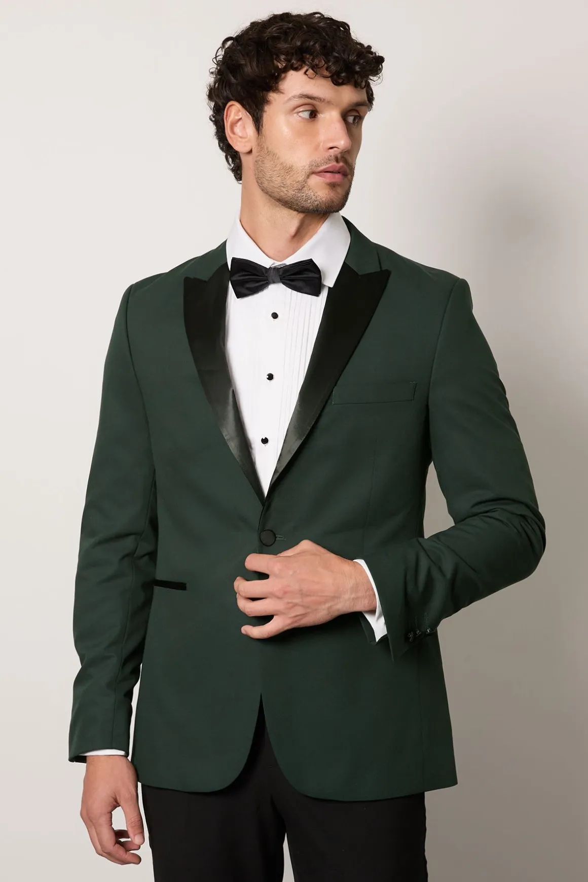 Veste de Smoking Vert Foncé Coupe Ajustée Col Cranté