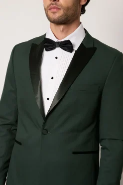 Veste de Smoking Vert Foncé Coupe Ajustée Col Cranté
