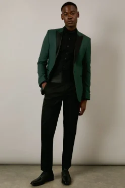 Veste de Smoking Vert Foncé Coupe Ajustée Col Cranté