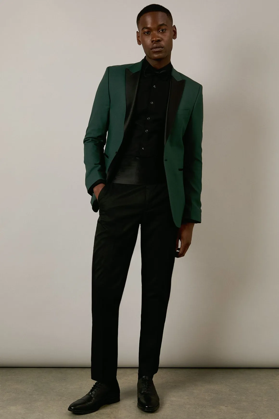 Veste de Smoking Vert Foncé Coupe Ajustée Col Cranté