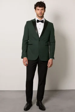 Veste de Smoking Vert Foncé Coupe Ajustée Col Cranté