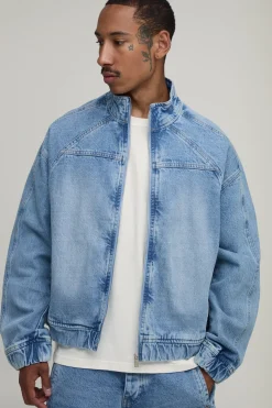 Veste De Survêtement À Panneaux En Denim Délavé