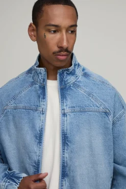 Veste De Survêtement À Panneaux En Denim Délavé