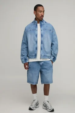 Veste De Survêtement À Panneaux En Denim Délavé