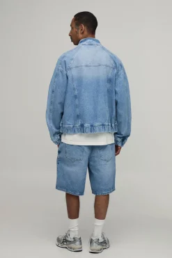 Veste De Survêtement À Panneaux En Denim Délavé