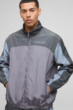 Veste de survêtement pour homme, coupe régulière, en nylon, à blocs de couleur