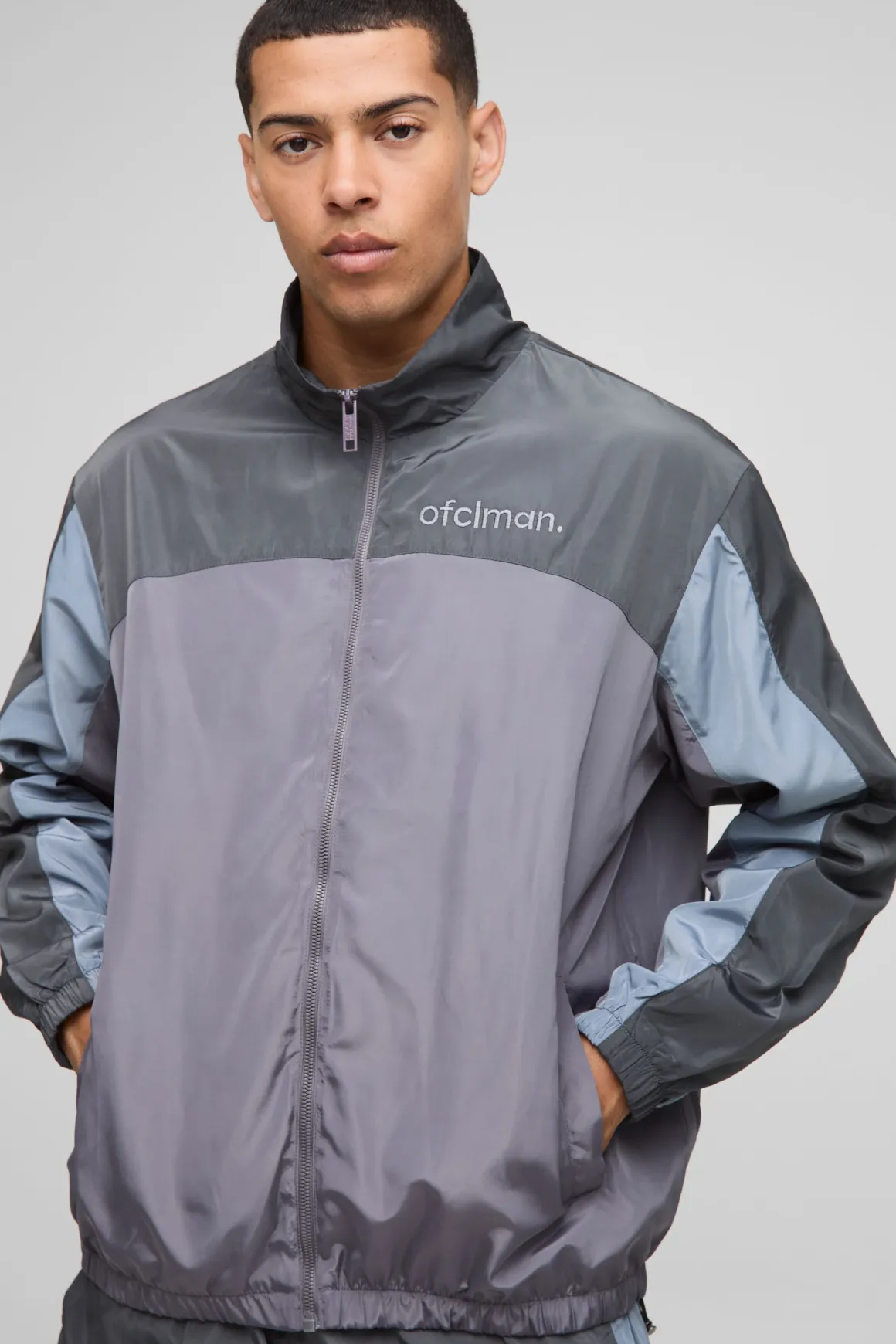 Veste de survêtement pour homme, coupe régulière, en nylon, à blocs de couleur