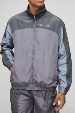 Veste de survêtement pour homme, coupe régulière, en nylon, à blocs de couleur