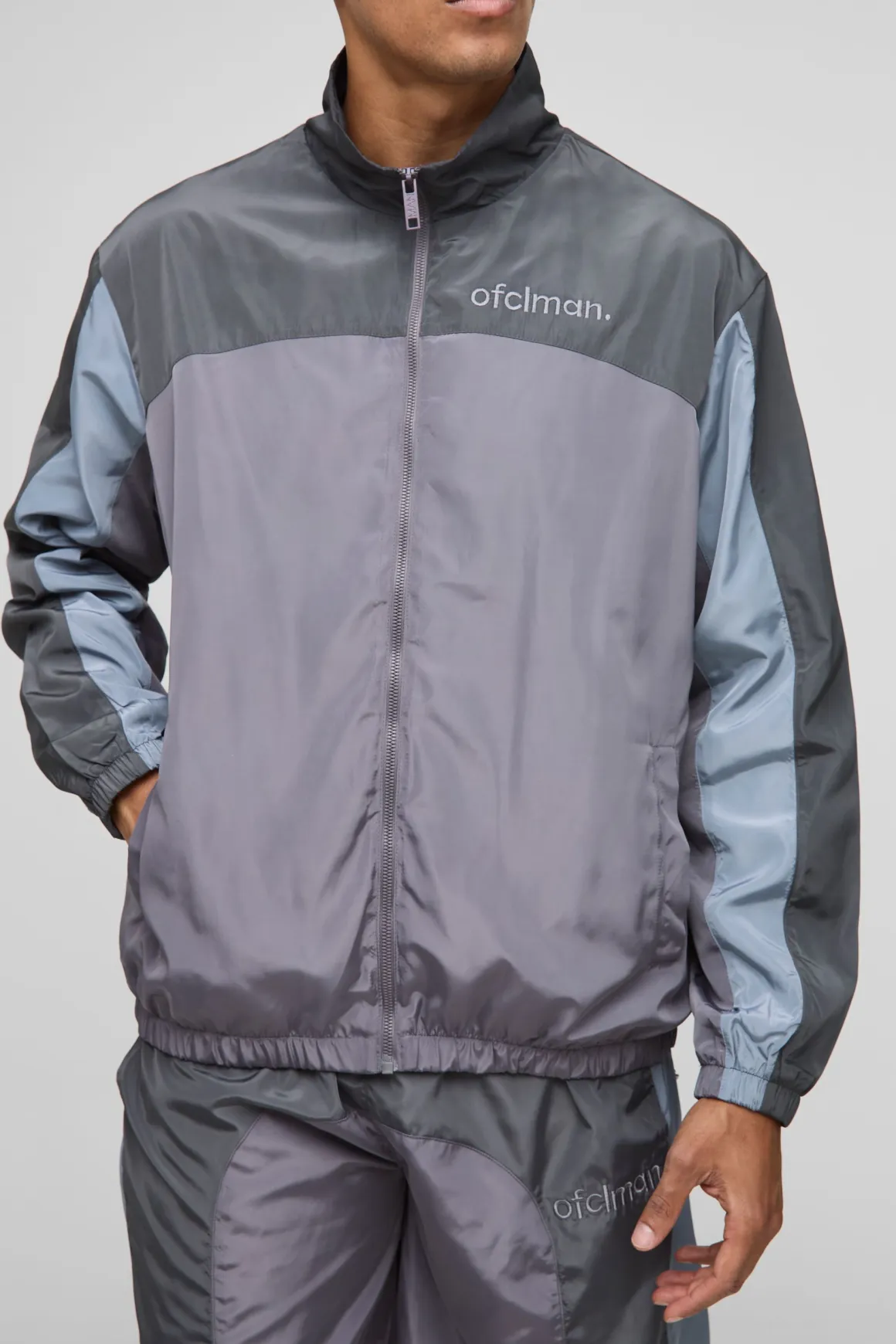 Veste de survêtement pour homme, coupe régulière, en nylon, à blocs de couleur