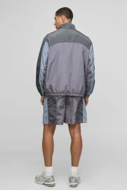 Veste de survêtement pour homme, coupe régulière, en nylon, à blocs de couleur