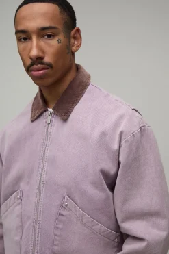 boohooMAN Veste De Travail Coupe Ample Col Velours Côtelé Contrastant<Homme Manteaux Et Vestes