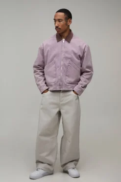 boohooMAN Veste De Travail Coupe Ample Col Velours Côtelé Contrastant<Homme Manteaux Et Vestes