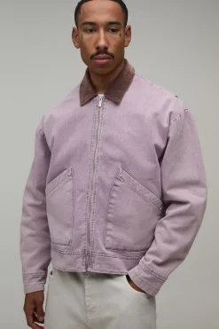 boohooMAN Veste De Travail Coupe Ample Col Velours Côtelé Contrastant<Homme Manteaux Et Vestes