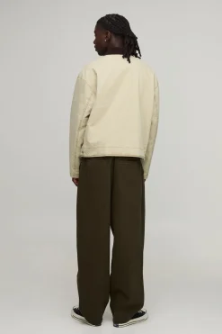 Veste De Travail Coupe Ample En Sergé Délavé Avec Col En Velours Côtelé Contrasté