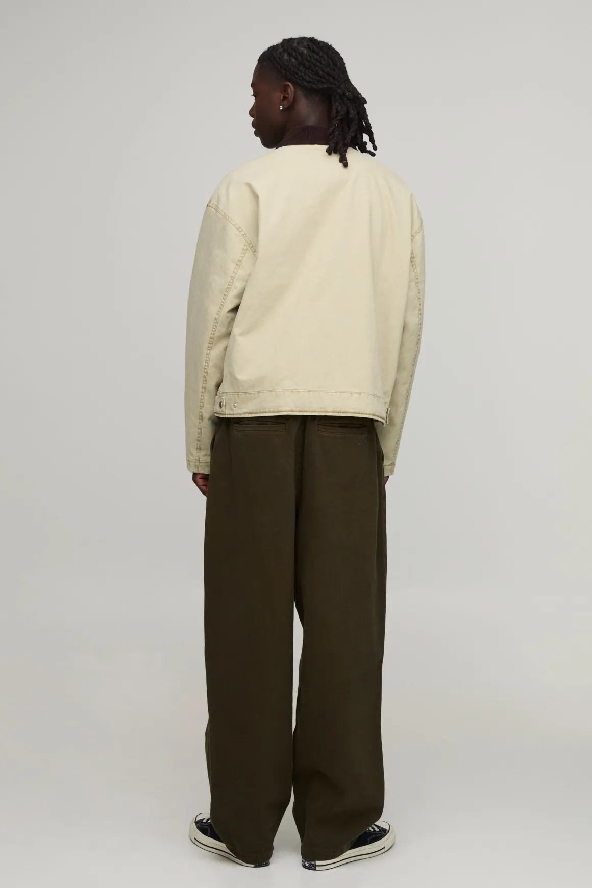 Veste De Travail Coupe Ample En Sergé Délavé Avec Col En Velours Côtelé Contrasté
