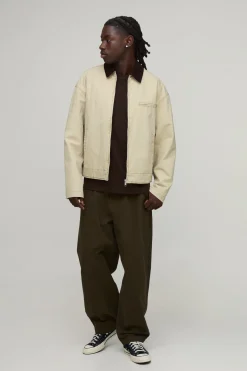 Veste De Travail Coupe Ample En Sergé Délavé Avec Col En Velours Côtelé Contrasté