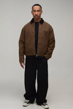 Veste De Travail Coupe Ample En Sergé Lavé Avec Col En Velours Côtelé Contrasté