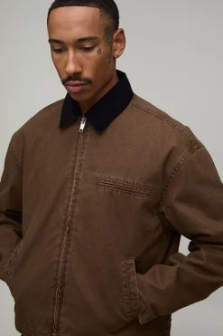 Veste De Travail Coupe Ample En Sergé Lavé Avec Col En Velours Côtelé Contrasté