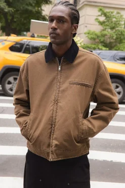 Veste De Travail Coupe Ample En Sergé Lavé Avec Col En Velours Côtelé Contrasté