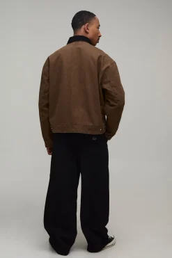 Veste De Travail Coupe Ample En Sergé Lavé Avec Col En Velours Côtelé Contrasté