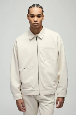 Veste de travail d'ouvrier surdimensionnée en faux suède croc à col