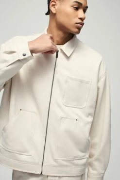 Veste de travail d'ouvrier surdimensionnée en faux suède croc à col