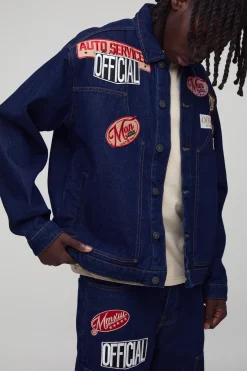 Veste de travail en denim avec badge Varsity appliqué