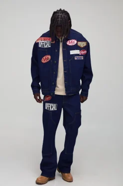 Veste de travail en denim avec badge Varsity appliqué