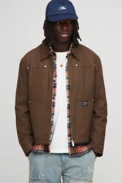 boohooMAN Veste de travail en sergé à col contrasté, coupe régulière<Homme Manteaux Et Vestes