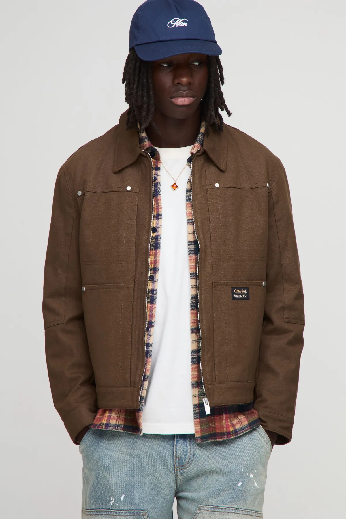 boohooMAN Veste de travail en sergé à col contrasté, coupe régulière<Homme Manteaux Et Vestes