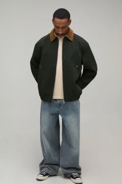 Veste De Travail En Sergé Coupe Regular À Col Contrastant En Synthétique
