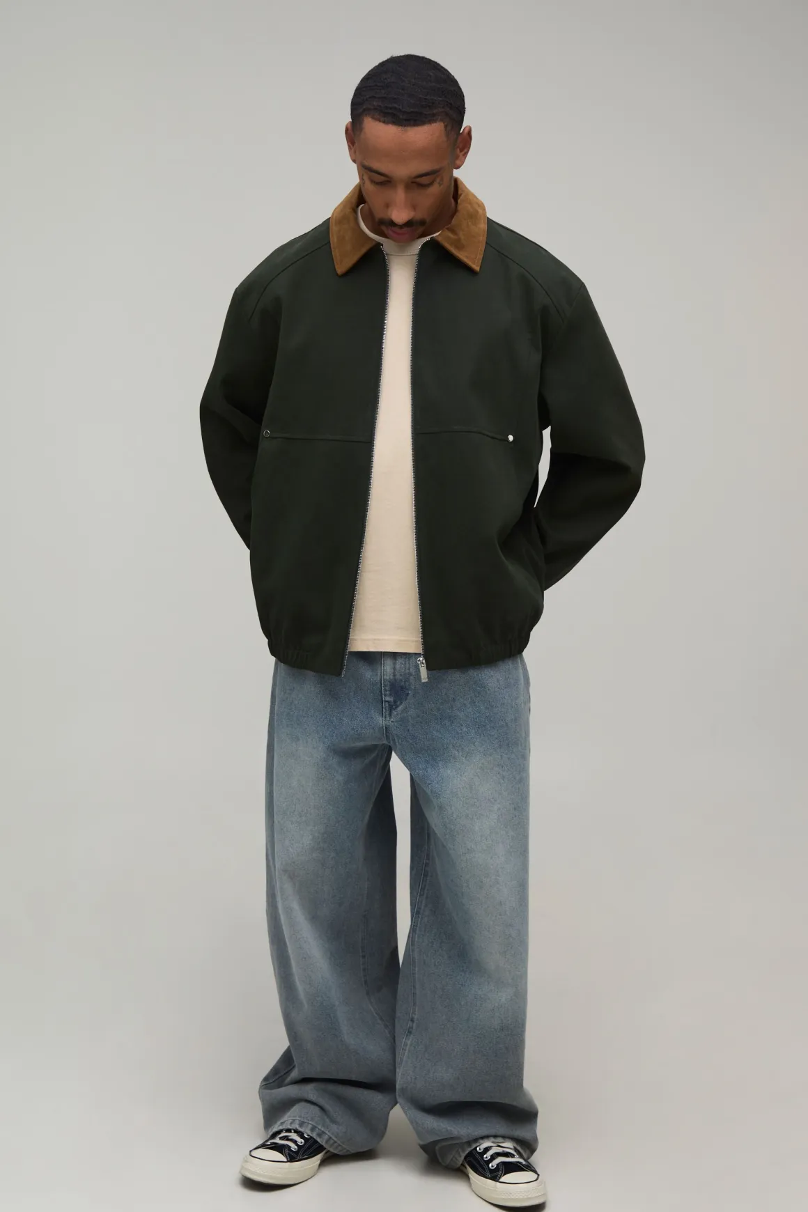 Veste De Travail En Sergé Coupe Regular À Col Contrastant En Synthétique