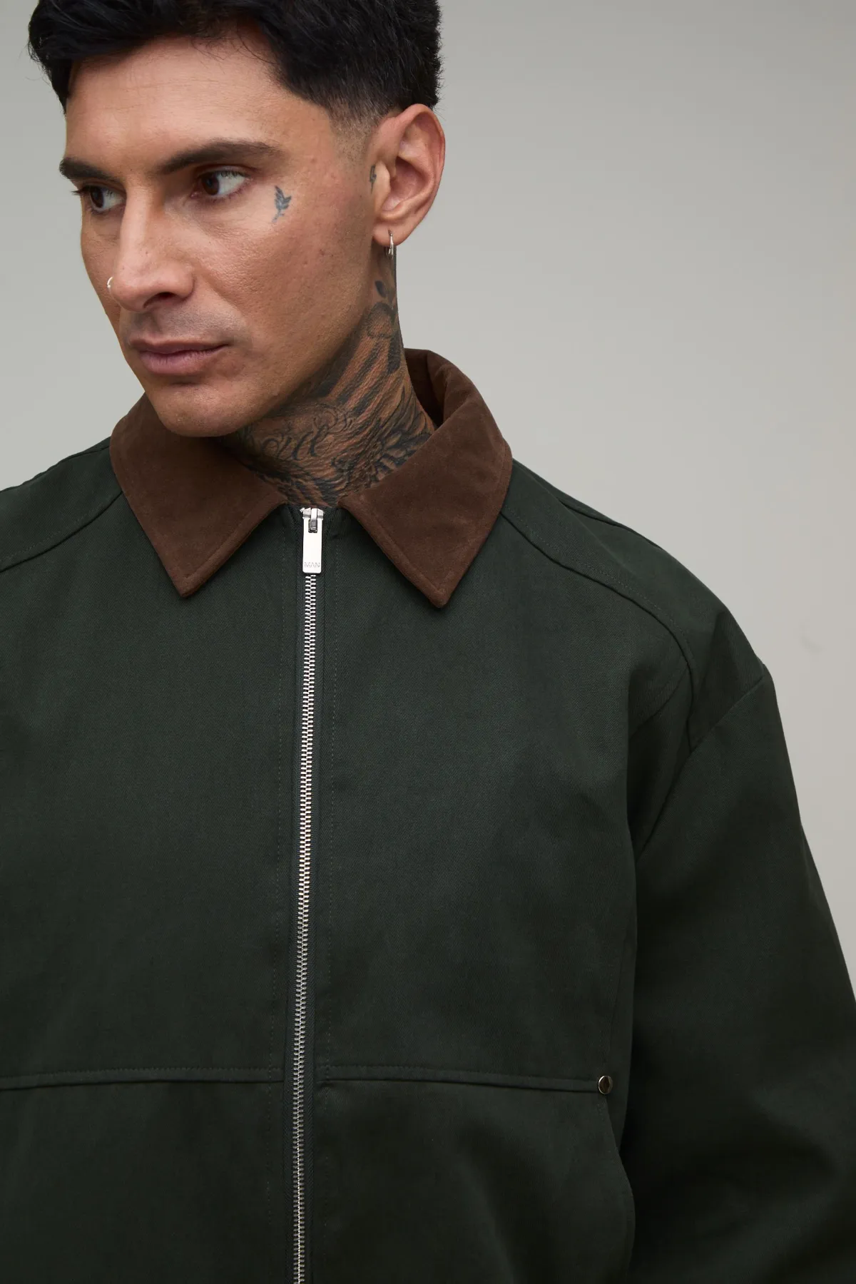 boohooMAN Veste De Travail Haute En Twill Coupe Regular À Col En Synthétique Contrastant<Homme Tout Afficher|Vestes & Manteaux Tall