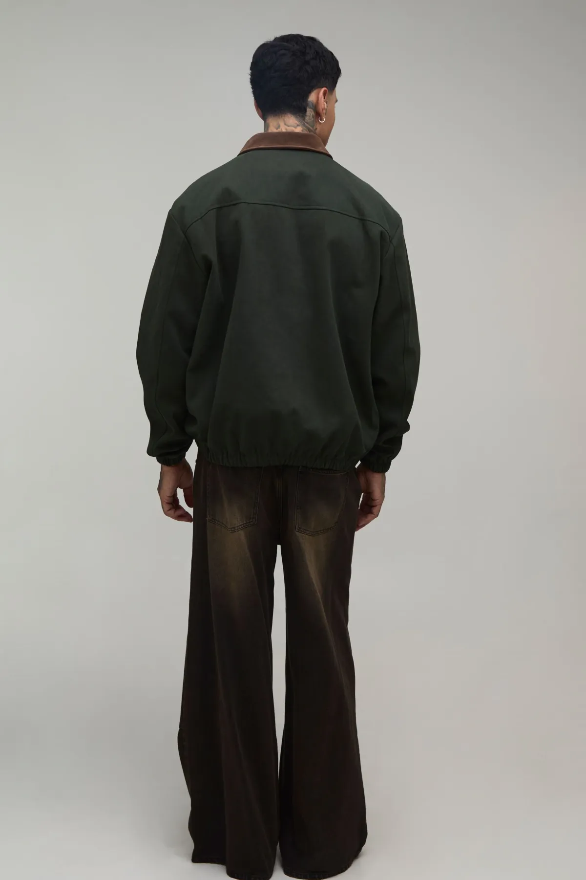 boohooMAN Veste De Travail Haute En Twill Coupe Regular À Col En Synthétique Contrastant<Homme Tout Afficher|Vestes & Manteaux Tall