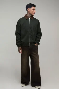 boohooMAN Veste De Travail Haute En Twill Coupe Regular À Col En Synthétique Contrastant<Homme Tout Afficher|Vestes & Manteaux Tall