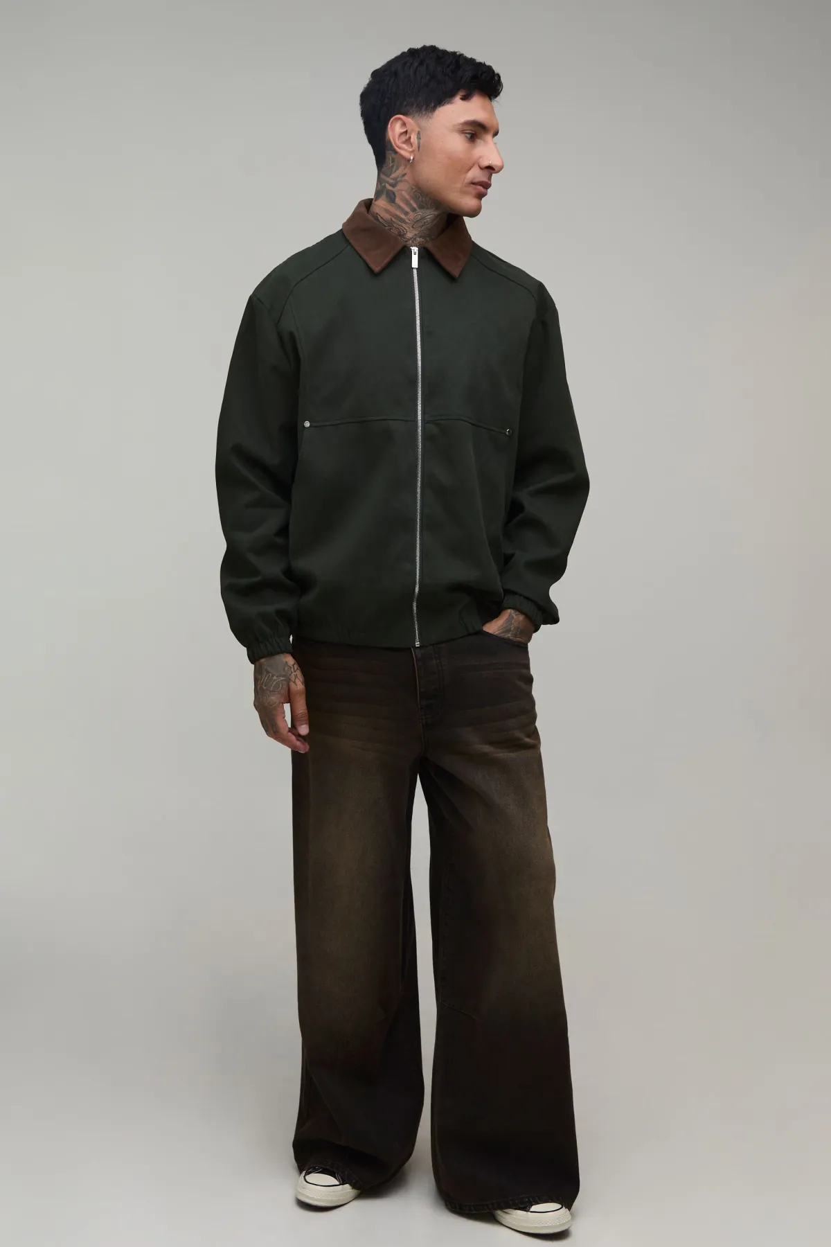 boohooMAN Veste De Travail Haute En Twill Coupe Regular À Col En Synthétique Contrastant<Homme Tout Afficher|Vestes & Manteaux Tall